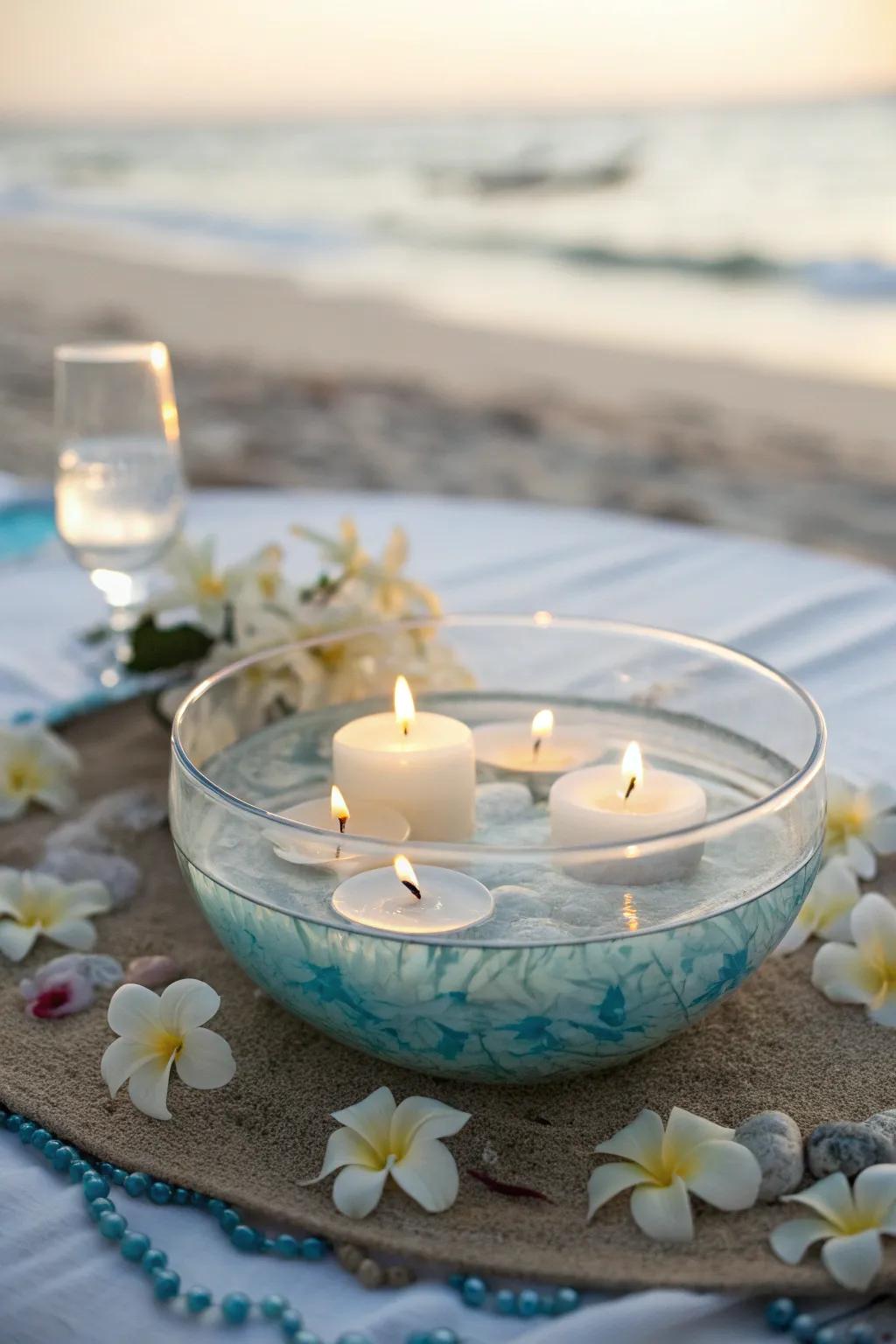 Create a serene space with floating candles and petals, a refreshing centerpiece for any occasion. 🌺 #FloatingCandles #SereneSpaces