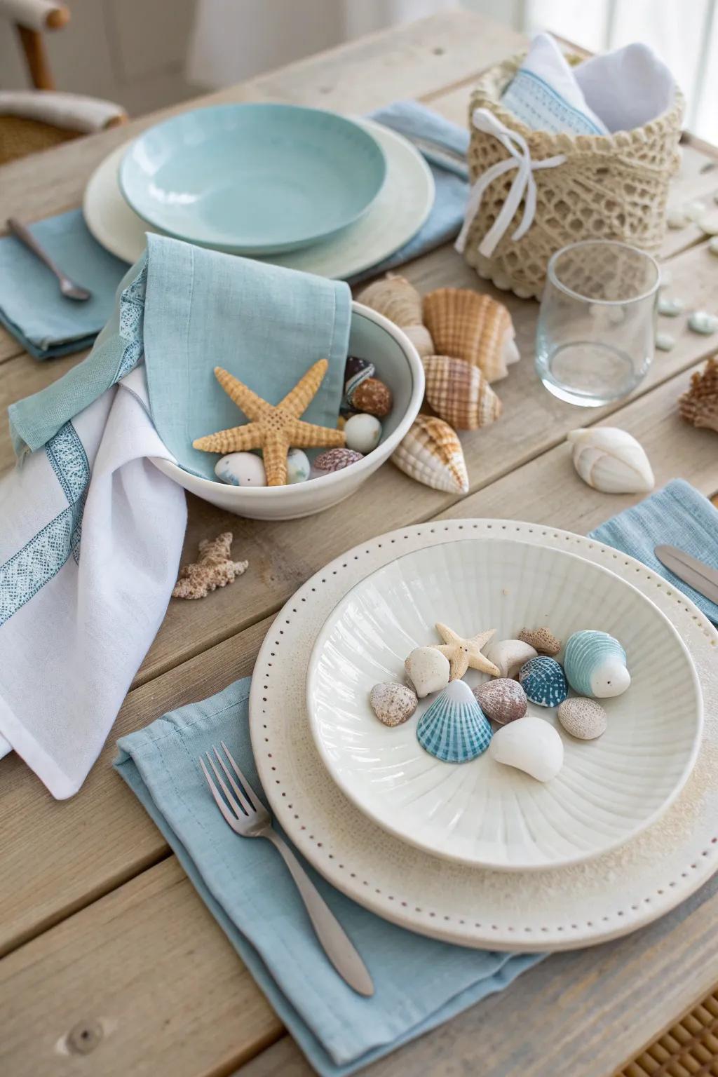 Add a coastal twist to your table with chic shell accents that surprise and delight. 🐚 #CoastalDecor #SummerVibes