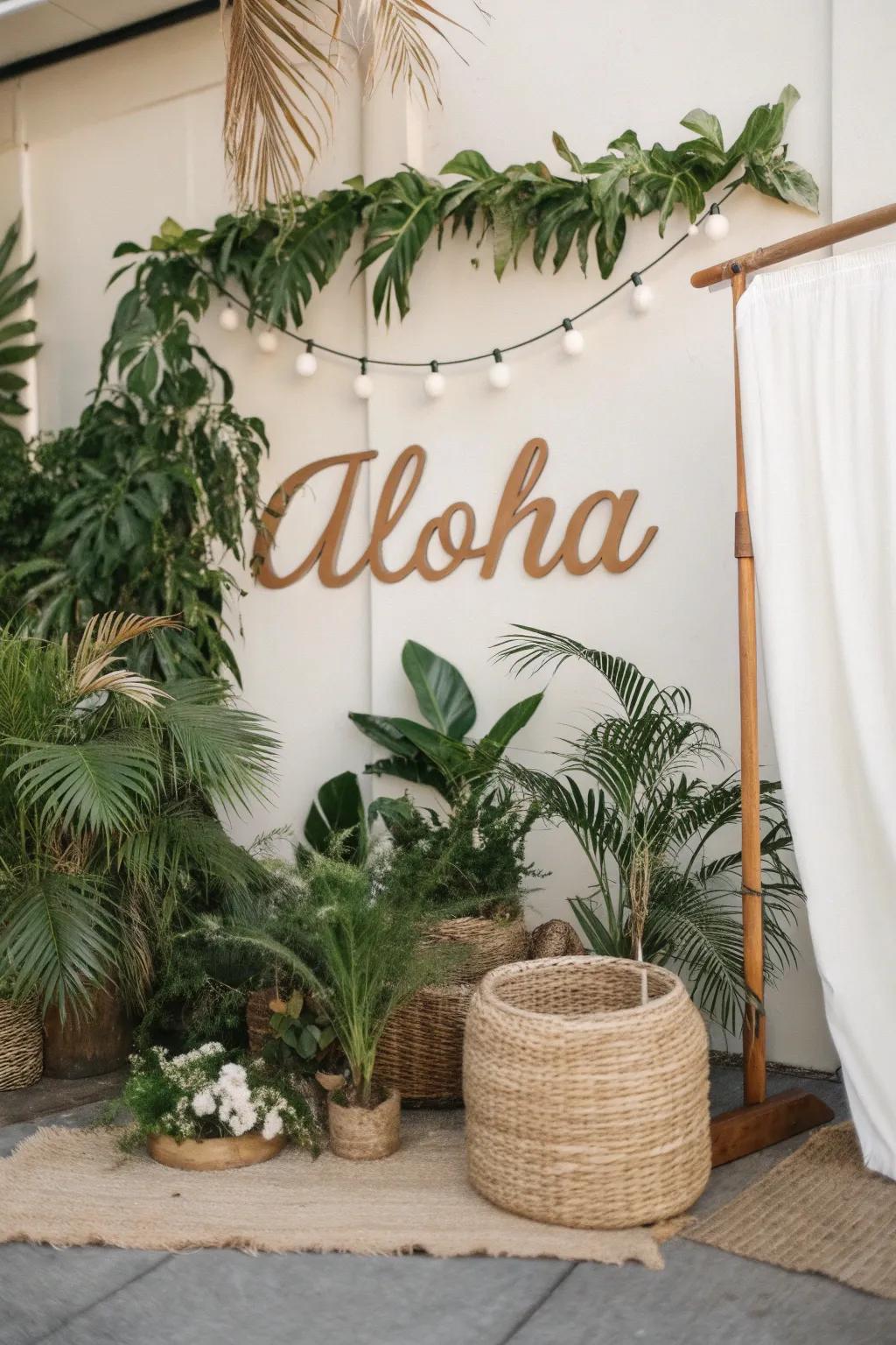 Themed signage adds a welcoming touch to your tropical party. #Aloha #TropicalVibes 🌴