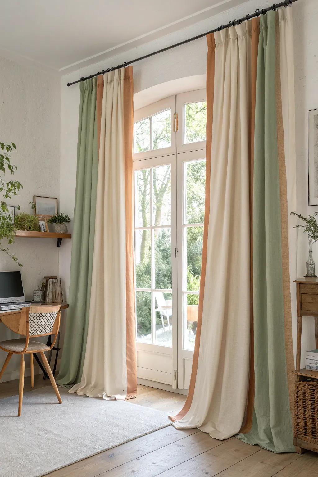 Create flexible, stylish spaces with curtain panels that double as room dividers. #SpaceSolutions #HomeOffice