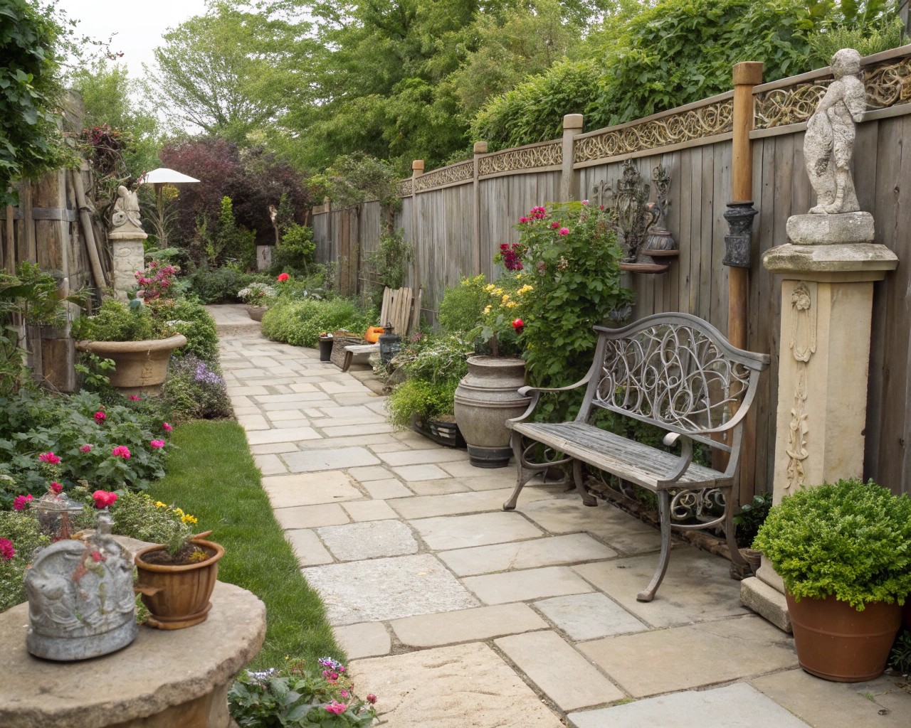 A garden space that blends vintage and modern elements offers a unique and timeless look.