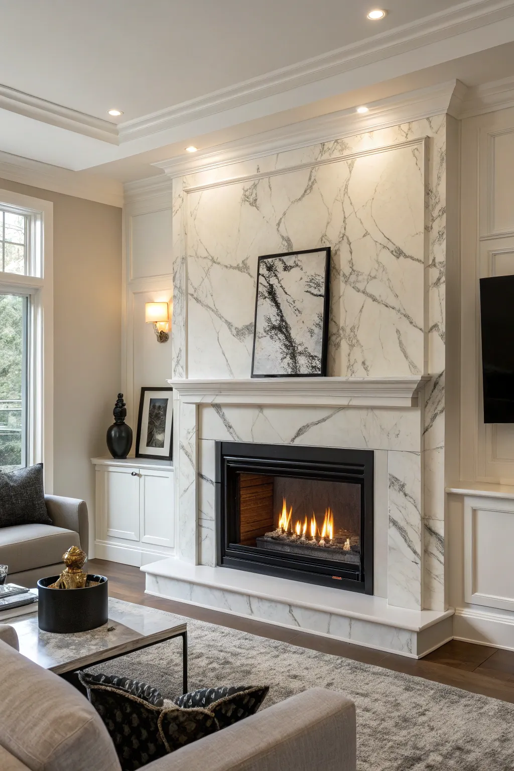 17+ Inspiring Modern Marble Fireplace Wall Ideas